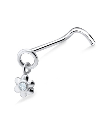 Stone Encrusted Flower Silver Curved Nose Stud NSKB-552